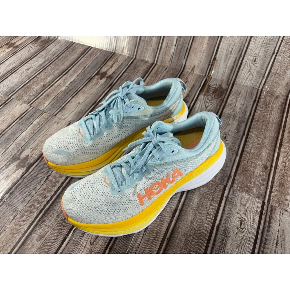 Hoka One One W Bondi 8 Sneakers running shoes Size 9.5 B color blue yellow